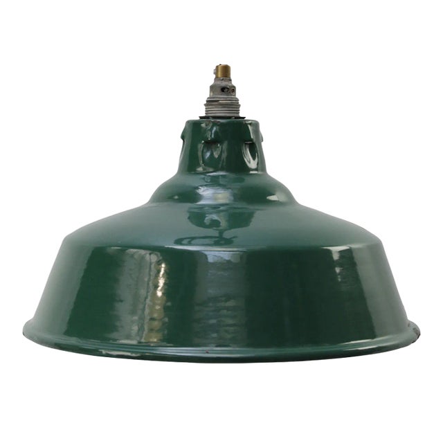 Vintage British Industrial Green Enamel Pendant Lamps by Simplex UK For Sale