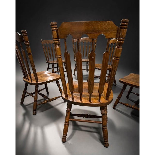 Wood Set of 6 Vintage Windsor Style Farmhouse Wood Dining Chairs For Sale - Image 7 of 10