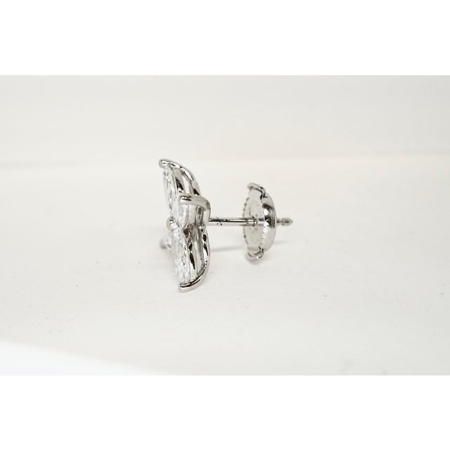 Art Deco Marquise Cut Diamond Flower Platinum Stud Earrings 1.62 Carat For Sale - Image 3 of 7