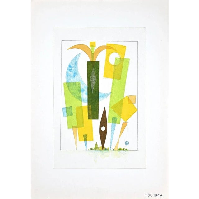 'Geometrical Wood'' is an original Contemporary artwork realized in the 1970s by Leo Guida. Watercolor on paper. Image...