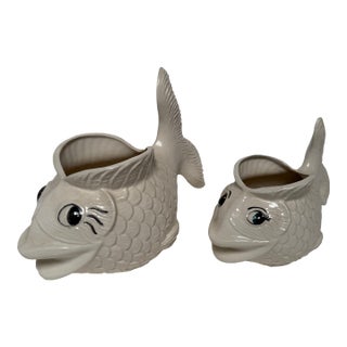 1960s Pair of Mid Century Modern Fish Planters For Sale