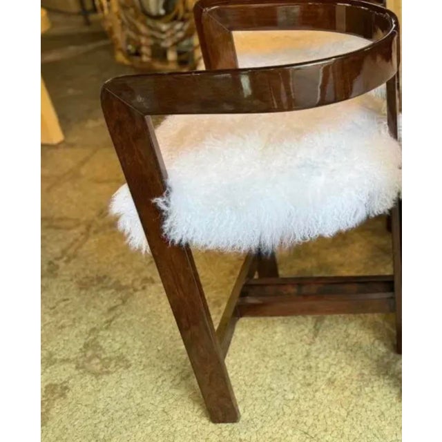 2010s Interlude Burke Fur High Gloss Walnut Bar Counter Stool For Sale - Image 5 of 10