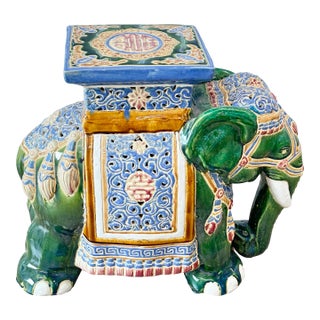 Vintage Green Elephant Garden Stool For Sale