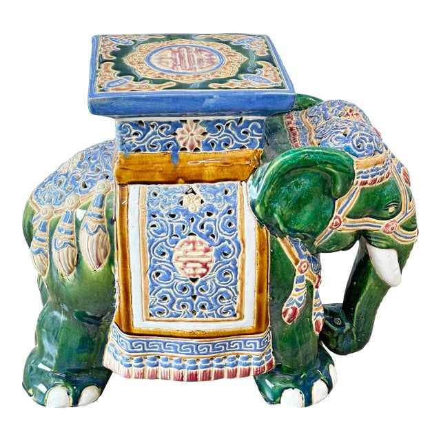 Vintage Green Elephant Garden Stool For Sale