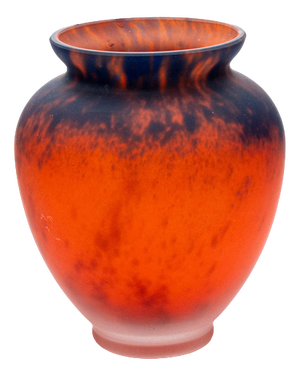Acid Etched Enameled Marble Glass Vase from La Rochère, 1920s