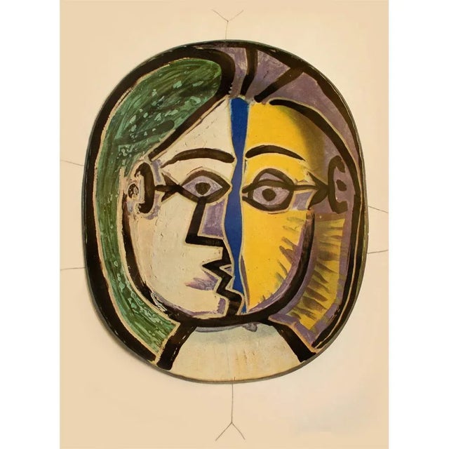 A rare exquisite First Edition period vintage full-color print of Pablo Picasso's ceramic platter depicting a face of a...
