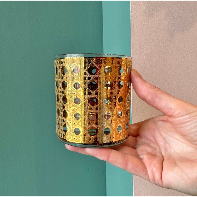 Mid-Century Modern Vintage Gold Cannella Rattan Rocks Glasses by Culver - Set of 4 For Sale - Image 3 of 5