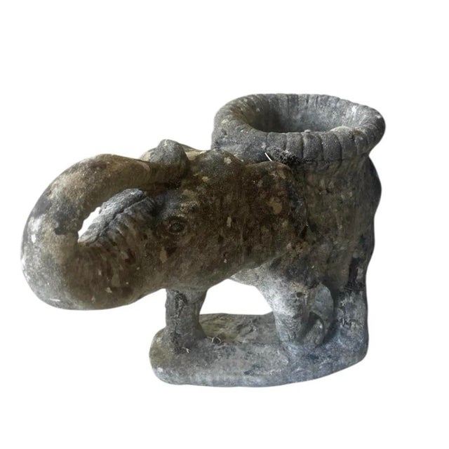 Traditional Vintage Weathered Cast Stone Elephant Garden Planter For Sale - Image 3 of 12