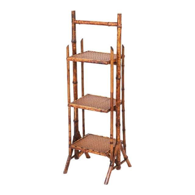 Antique English Three Tiered Burnt Bamboo Stand For Sale