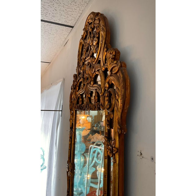 Gold Vintage Hand Craved Italian Gilt Wood Mirror For Sale - Image 8 of 11