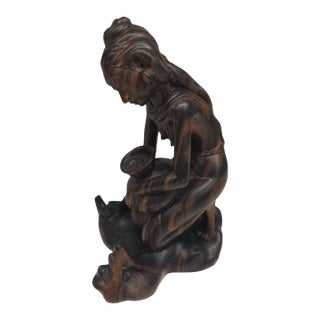 Vintage 1950s Balinese Modernist Ebony Water Carrier – Authentited Njana Tilem Gallery Piece For Sale