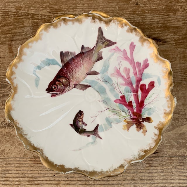 Antique Gilded Handpainted English Minton Fish Plates Chairish
