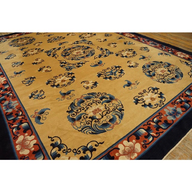 Beige 1980s Beige Medallion Vintage Modern Chinese Peking Carpet 9'4" X 12'3" Knotted Wool Rug For Sale - Image 8 of 12