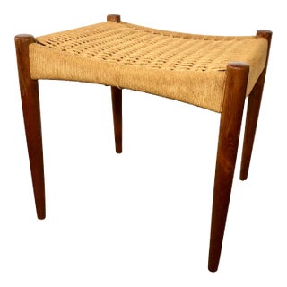 Mid Century Danish Teak/Woven Cord Bench For Sale