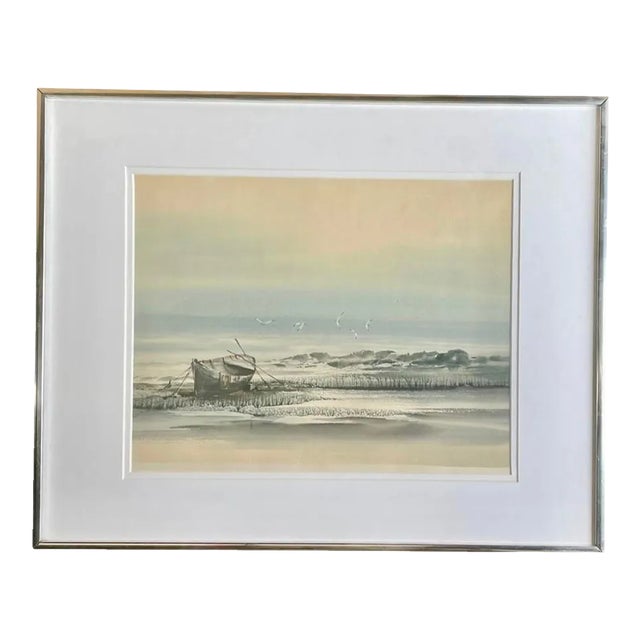 Suraprison Artist Seascape Watercolor Painting, Signed & Framed For Sale