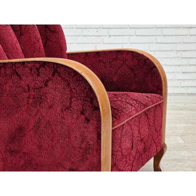 Danish Armchair in Cherry-Red Furniture Velour, 1960s For Sale - Image 6 of 18