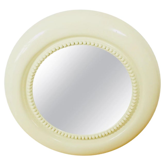 Large American Round Beige Wall Mirror, 1970s For Sale