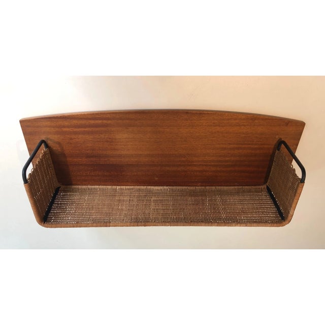 Wood, Rattan and Lacquered Metal Shelves Unit, French work by Raymond Glemeau For Sale - Image 4 of 13