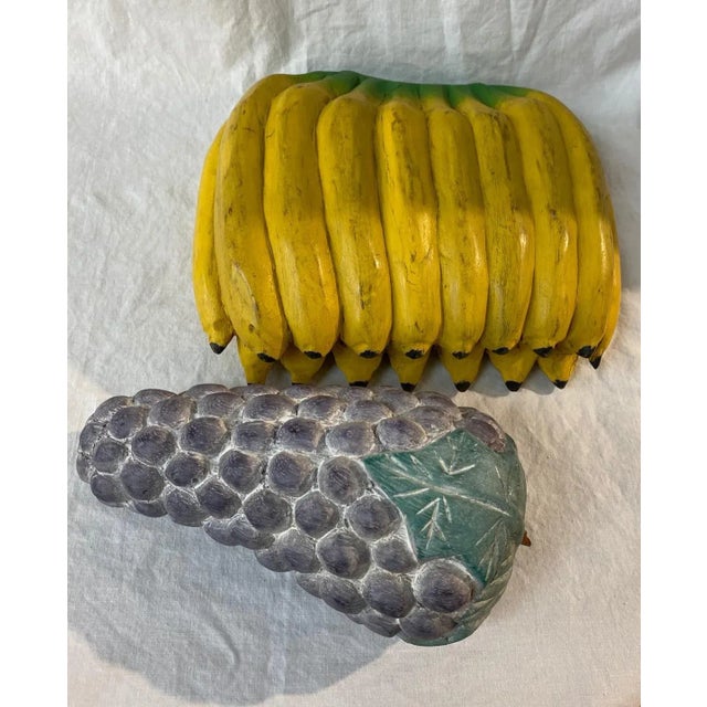 Arts & Crafts 1980s Arts and Crafts Carved Wood Bananas and Grapes - 2 Pieces For Sale - Image 3 of 13