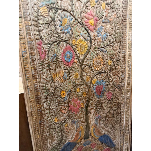 1920s Hand-Carved Tree of Life Peacock Floral Wall Panel Relief Art Décor For Sale - Image 5 of 9