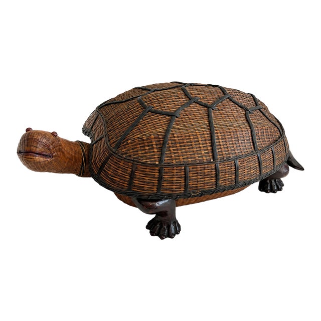 Vintage Shanghai Handicrafts Wicker Turtle Box For Sale