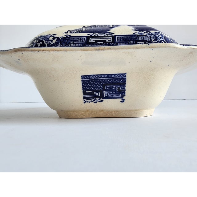 Blue Antique Staffordshire Blue Willow Serving Bowl For Sale - Image 8 of 12