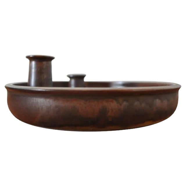 Candleholder in Stoneware with Harefur Glaze, 1970s For Sale