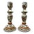 Pair of Vintage Delft Polychomatic Floral Candlestick Holders For Sale