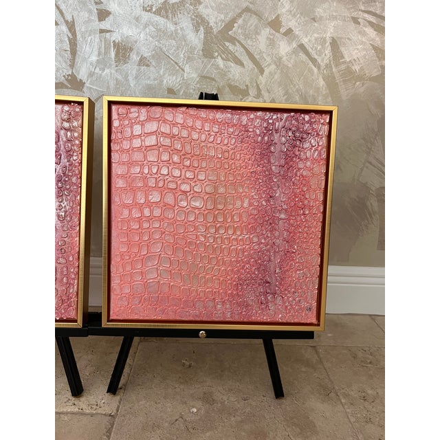 Paint Coral Faux Croc Exotic Trio Canvas Art, Designed by Cheryl P Kohloff, Framed- Set of 3 For Sale - Image 7 of 7