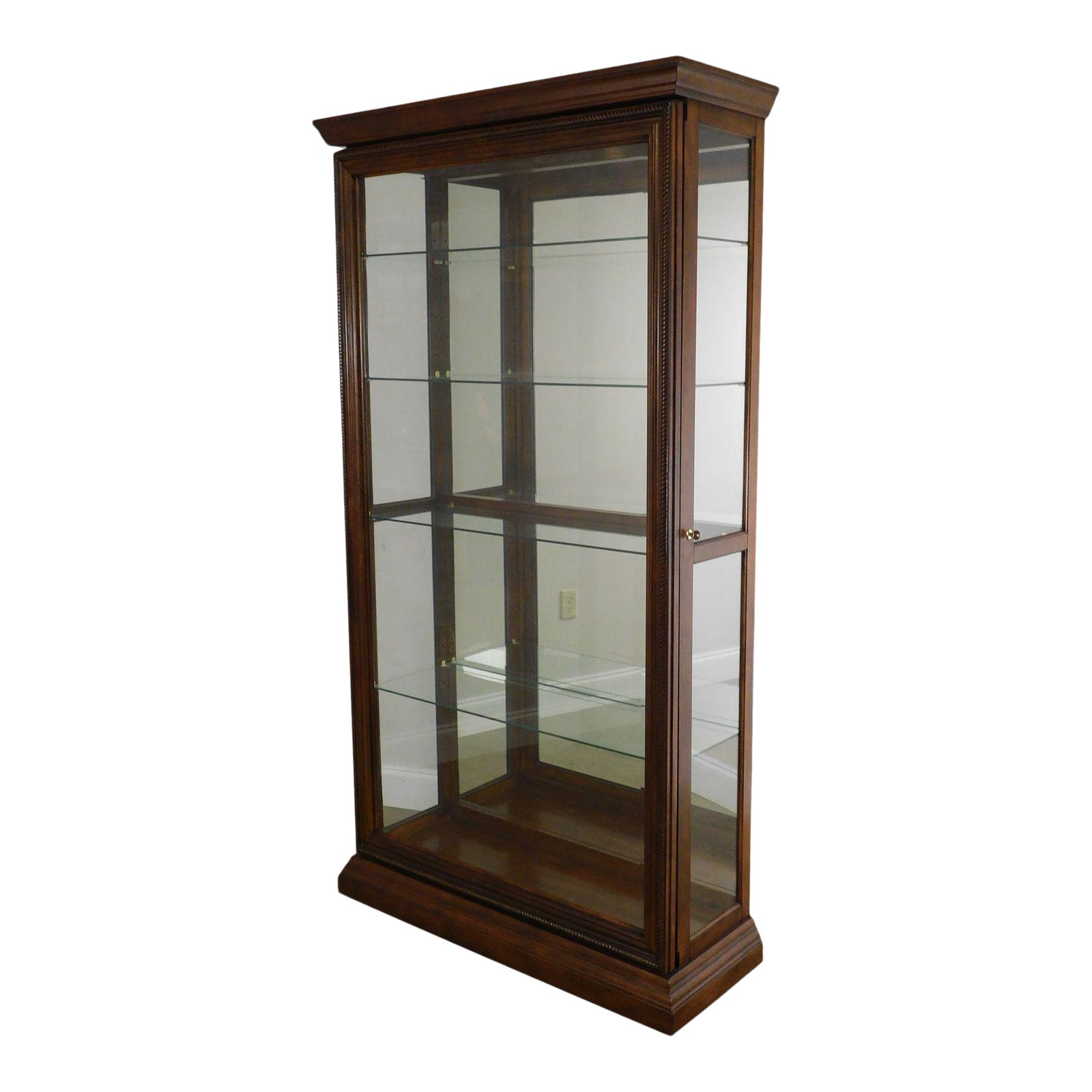 Traditional Cherry Glass Sliding Door Curio Display Cabinet Chairish