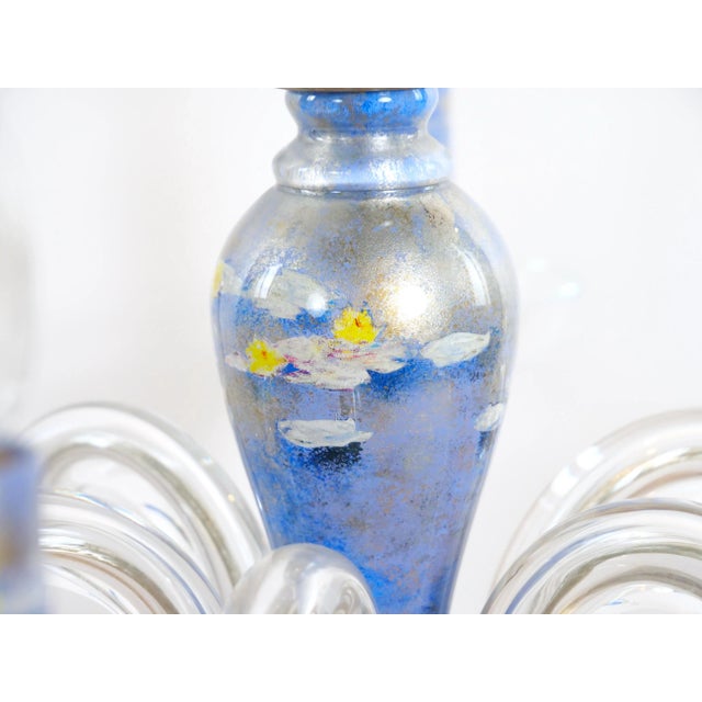 Monet Water Lilies Blue / Silvered Decoupage Glass Chandelier For Sale - Image 10 of 12