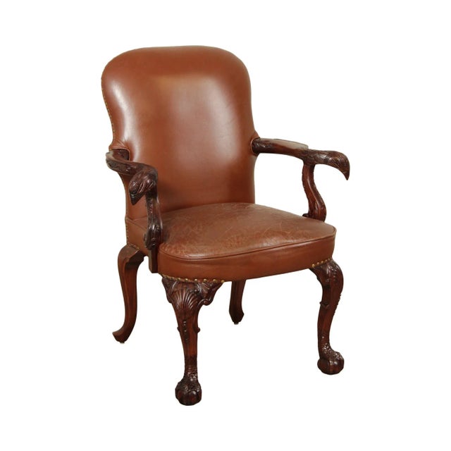 1980s Georgian Chippendale Style Mahogany Eagle Carved Leather Armchair For Sale - Image 13 of 13