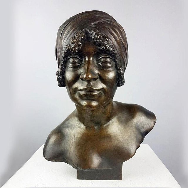 Bronze Bust of Woman with Turban by Arsène Matton For Sale - Image 9 of 9