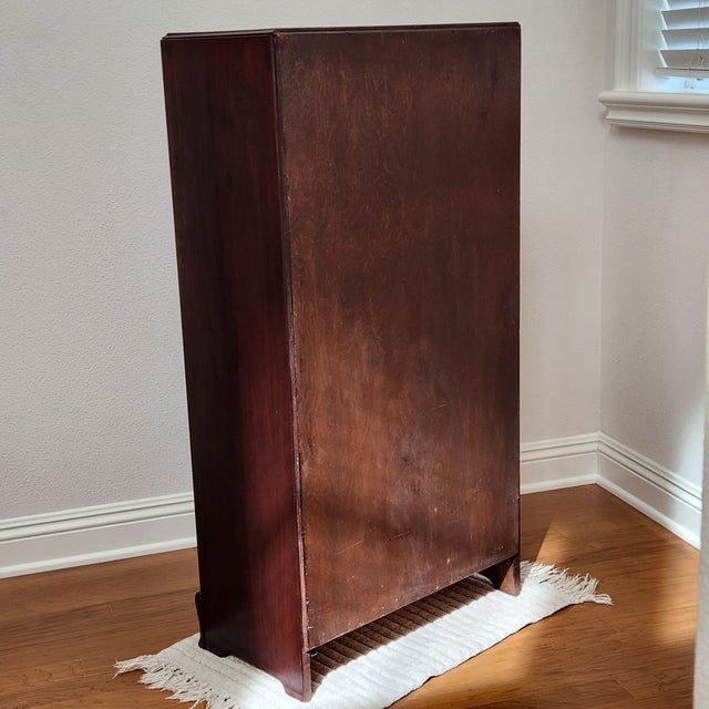 Wine Vintage Wood Bookcase With Full Glass Door, Lock and Keys; Recently Refinished For Sale - Image 8 of 17