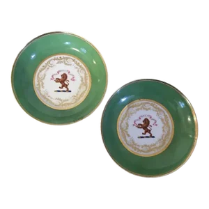 Antique Early 19th Century Worcester Flight Barr & Barr Porcelain Armorial Crested Saucer Dishes - A Pair
