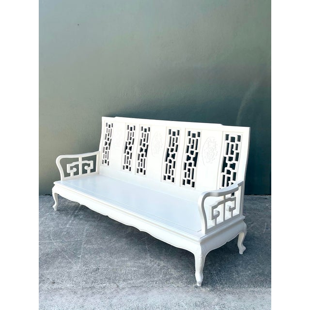 Wood Vintage Asian Chinoiserie Lacquered Sofa For Sale - Image 7 of 12