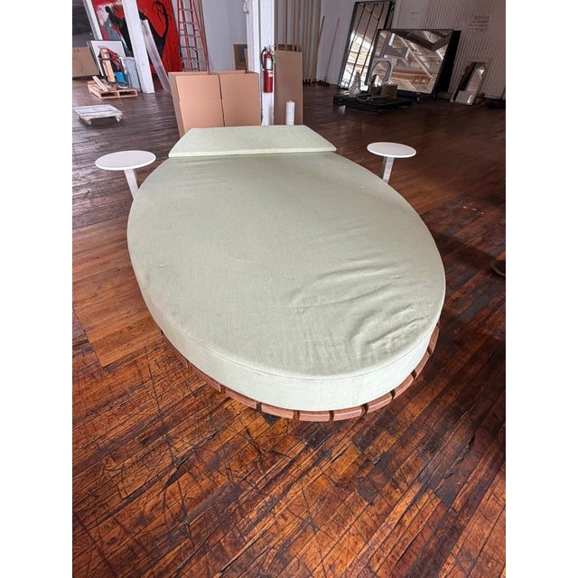 Custom Palms Hotel Las Vegas Daybed – Sculptural Oval Form With Integrated Side Tables & Caster Base For Sale - Image 12 of 16