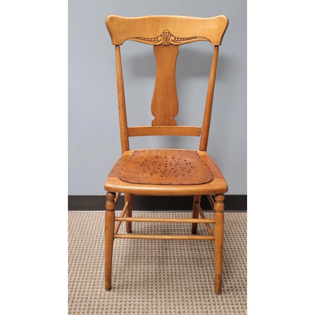Antique New England T-Back Punch Holes Seat Maple Chair, 1860s For Sale - Image 12 of 12