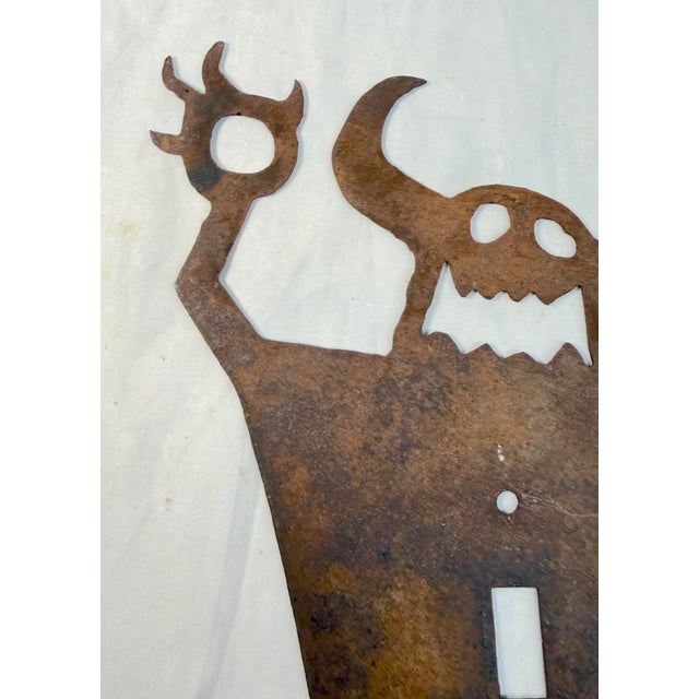 Large Antique Hand Cut Steel Metal Monster Silhouette Wall Switch Cover Kids For Sale - Image 4 of 11