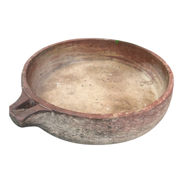 Antique 19th Century Indian Hand-Carved Red Sandstone Kundi Bowl - 16" For Sale