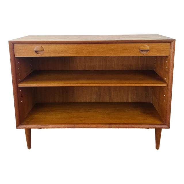 Vintage 1960s Danish Modern Teak Mini Credenza Cabinet With Bookshelf For Sale