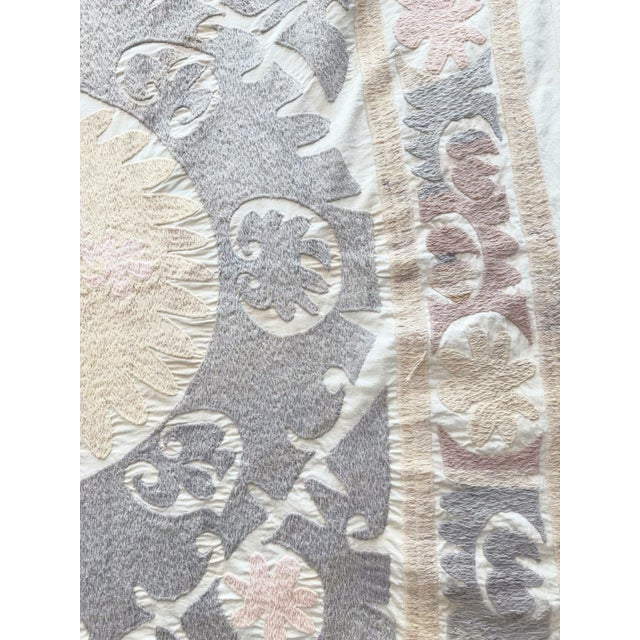 Tan Decorative Suzani Tablecloth - 4'6'' X 5' For Sale - Image 8 of 9