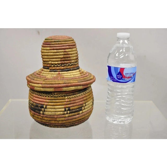 Vintage Nigerian African Tribal Hausa Woven Orange Basket With Dome Lid For Sale - Image 9 of 9