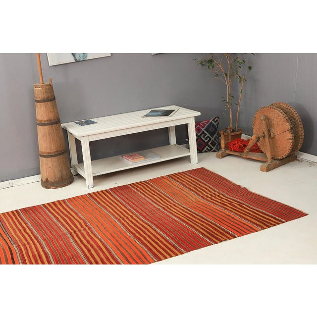 Mid 20th Century Vintage Striped Turkish Kilim Rug For Sale In Los Angeles - Image 6 of 7