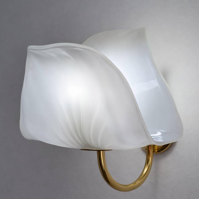 Italian Italian Floral Sconces Murano Glass Wall Lights Brass, 1970s For Sale - Image 3 of 12