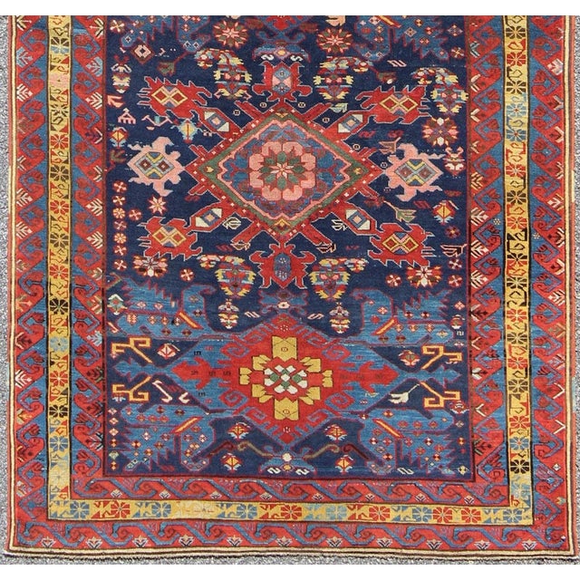 Tribal Antique Caucasian Seychour Rug With Diamond Medallions in Rich Colors 4'0"x10'6" For Sale - Image 3 of 7