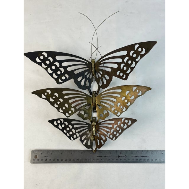 Vintage Set of 3 Brass Butterfly Wall Hangings For Sale - Image 11 of 13