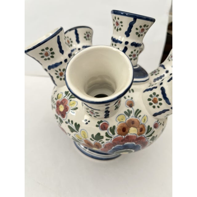1990s Vintage Dutch Delfts Polychrome Tulipiere 7 Spout Vase For Sale - Image 5 of 6