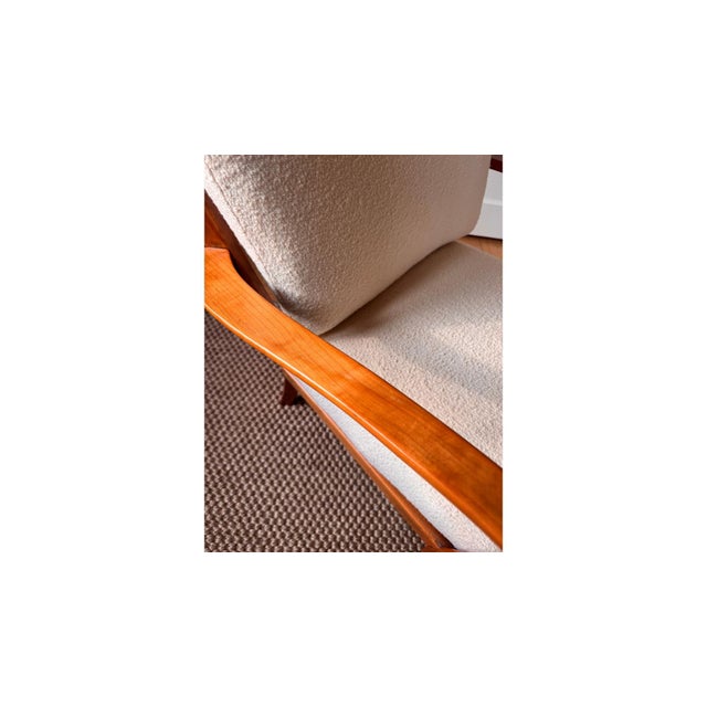 Vintage Knoll Antimott Solid Wood Lounge Chair in Ivory Boucle' For Sale - Image 9 of 9