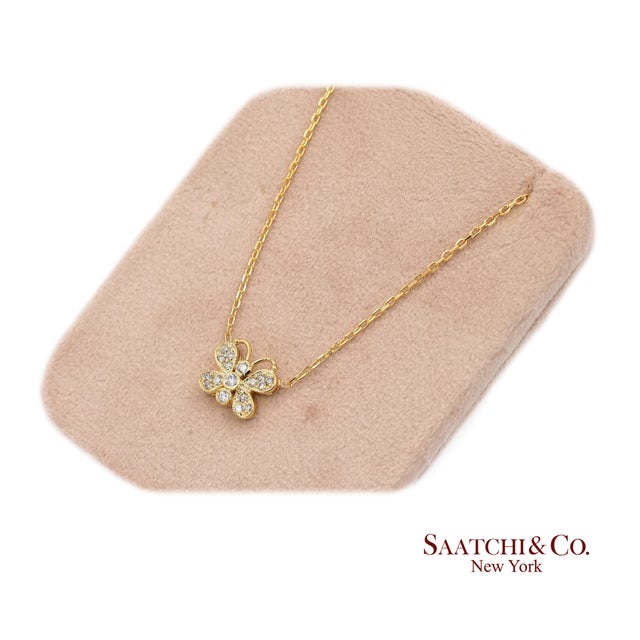 14k(585) Yellow Gold Natural Diamond Butterfly Pendant Necklace With Chain For Sale - Image 10 of 12